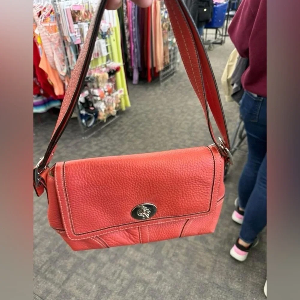 Coach 2008 Hampton Flap VGUC Pebbled Leather Convertible Crossbody Orange/Salmon